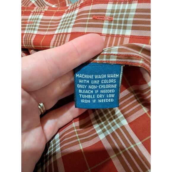 Faconnable Mens Button Up Shirt Sz M Long Sleeve Orange Brown Checked - Picture 7 of 8